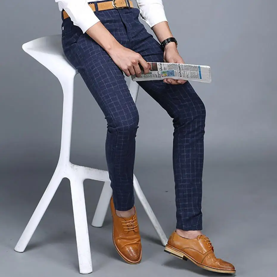Мужская одежда брюки Англия плед Бизнес повседневное Slim Fit Pantalon A Carreau Homme классический винтажный клетчатый костюм брюки для свадьбы