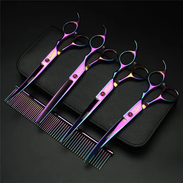 4pcs 7 дюймов вверх вниз изогнутые ножницы для ухода за домашними животными ножницы для собак Ножницы для ухода за кошками филировочные ножницы - Цвет: 4pcs