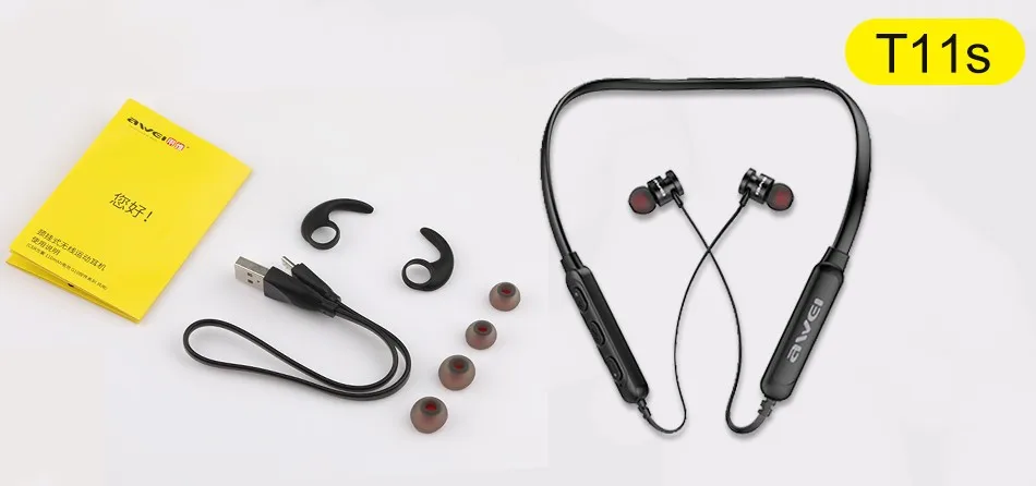 AWEI T11 Беспроводные наушники T11S Bluetooth-гарнитура для наушников для телефонов с шейным ободом Спорт 3D Бас наушники с микрофоном fone de ouvido