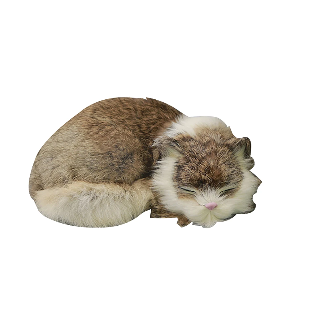 Коричневый 21X17X6 см кроличий мех милый сонный Искусственный Кот ремесла диван кровать автомобиль фотографии инструменты Декор подарок - Цвет: Коричневый
