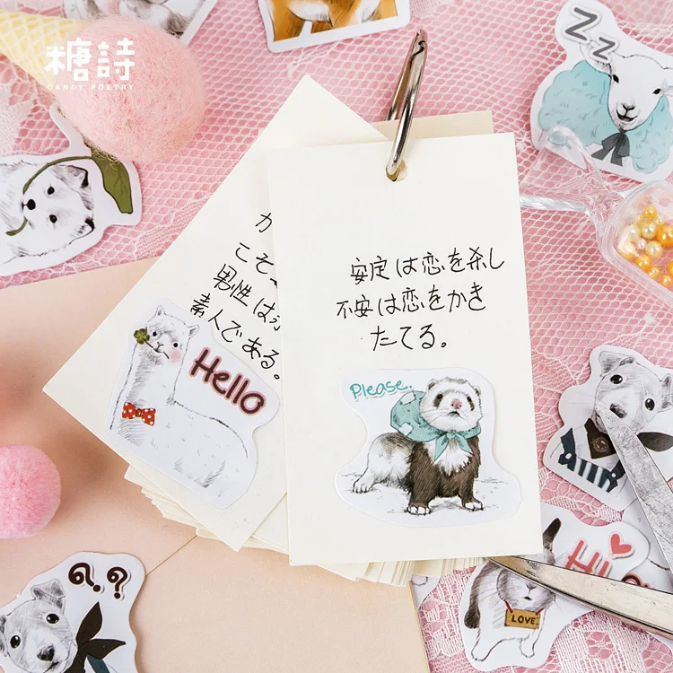 45 шт./лот Kawaii канцелярские наклейки в виде животных набор милых кошек собак Васи