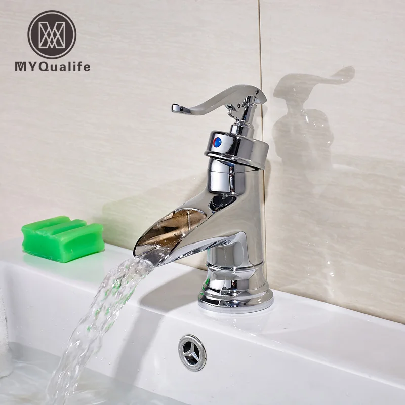 Насос Стиль одной ручкой Ванная комната раковина кран водопад горячей и холодной