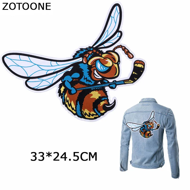 ZOTOONE крутые нашивки пчела железная аппликация вышивка Значки для одежды большие