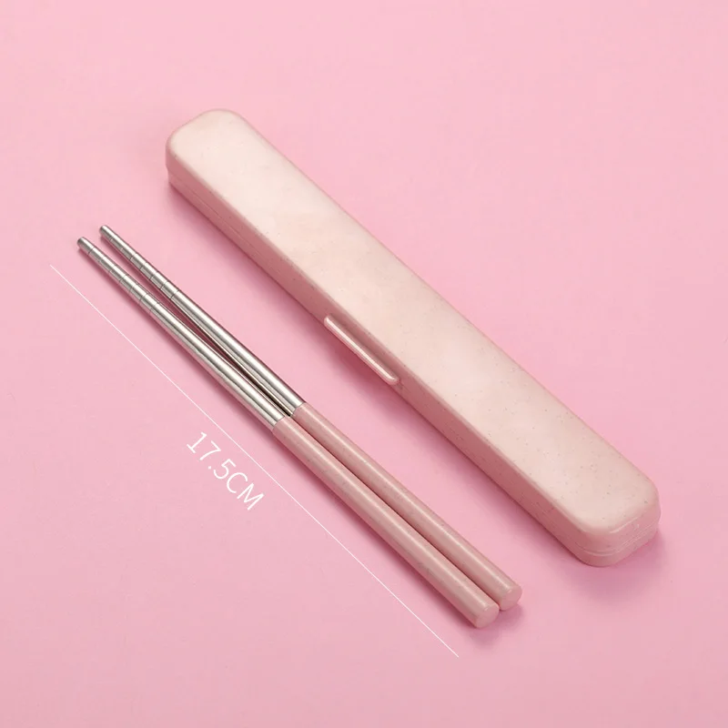 Box Pink 17.5cm LANSKYWARE 304 китайские палочки для еды из нержавеющей стали, пшеничная солома, портативные палочки для путешествий для палочек, многоразовые палочки для еды для суши, Хаши - Цвет: Box Pink 17.5cm