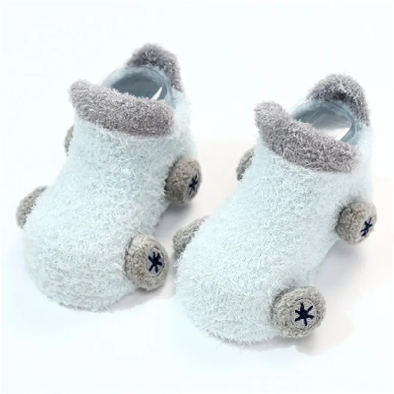 Модные мягкие носки из кораллового флиса для малышей, милые носки для маленьких мальчиков и девочек с рисунком машины, удобные носки для новорожденных, Размеры S(0-12 месяцев), M(13-24 месяца - Цвет: Lightblue
