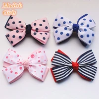 christmas gift bows hair clips girls round dot ribbon bowknot red and blue lace double layer kids hairpins 20pcslot kids ribbon