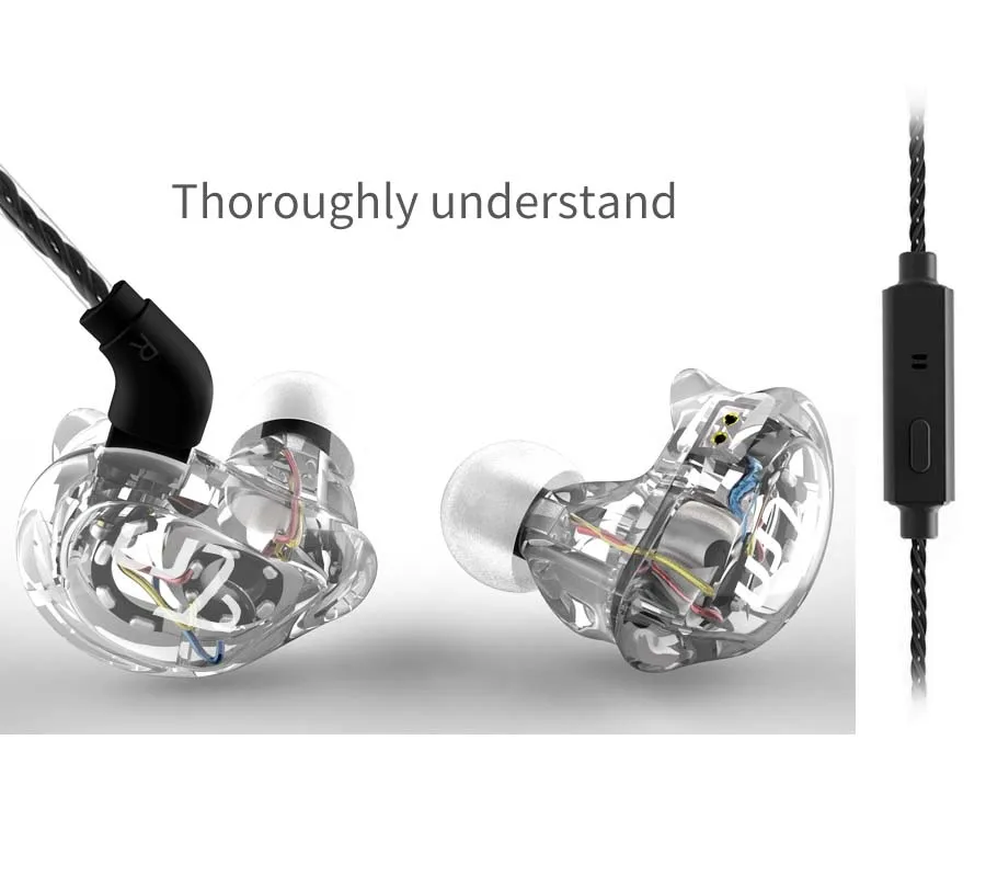 Transparent with mic TRN V10 2BA+ 2DD гибридные наушники-вкладыши Hi-Fi Monito, спортивные наушники для бега, наушники с 2PIN, съемные TRN V20/V60/V80 - Цвет: Transparent with mic