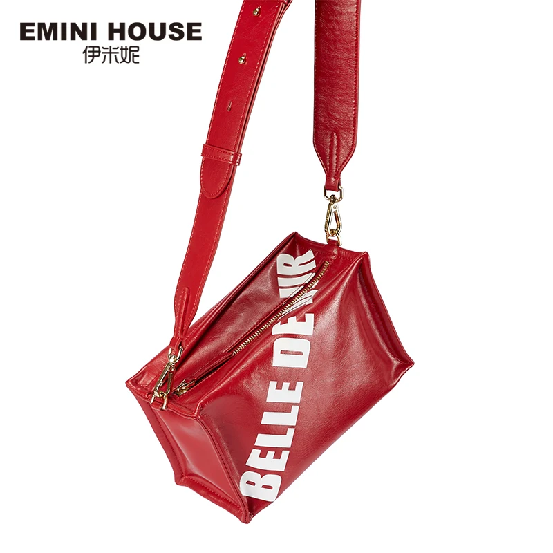 EMINI HOUSE Letter Element Oil Wax Leather Square Bag Luxury Handbags Women Bags Designer Crossbody For Shoulder | Багаж и сумки