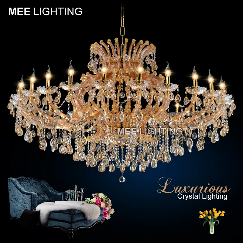 

Large Amber Gold Color Crystal Maria Theresa Chandelier Luxurious Classic Crystal Hanging Lamp for Home Decoration Hotel Project