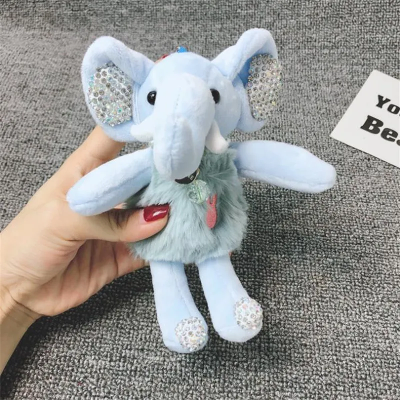 Cartoon cute plush rhinestone elephant doll keychain pendant toys ladies car bag Christmas birthday gift | Игрушки и хобби
