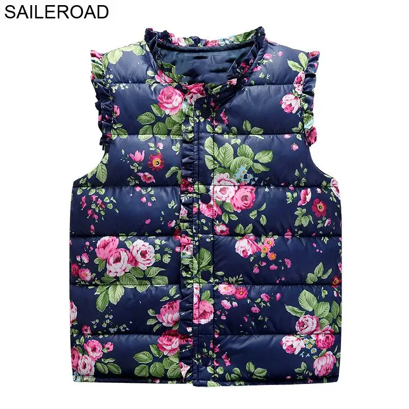 SAILEROAD/осенне-зимняя детская верхняя одежда с цветочным рисунком для девочек от 2 до 6 лет, куртки хлопковый теплый детский жилет для девочек, жилет