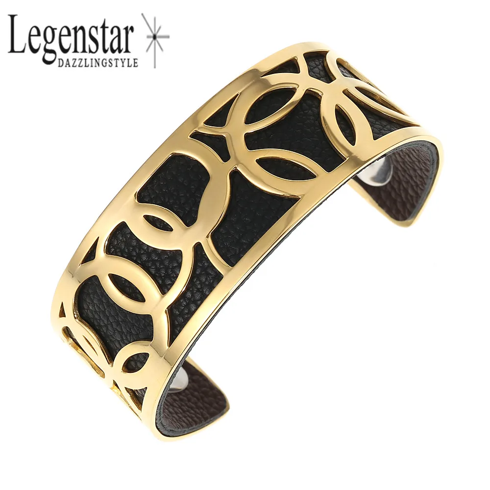 

Legenstar Opening Cuff Bangle &Bracelet for Women Stainless Steel Bracelet Argent Manchette Bangle Interchangeable Leather Band