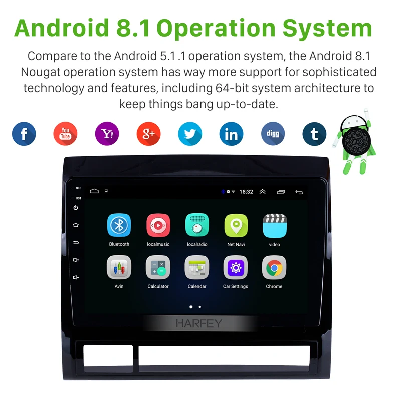 Harfey Android 9 1 GPS &quotАвторадио Стерео для TOYOTA TACOMA/HILUX (Американская версия) 2005-2013