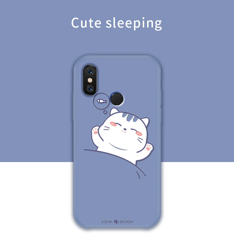 Lazy Cat Жидкий силиконовый чехол для Xiao mi Red mi Note 7, однотонный бампер с милыми мультяшными котами для Xiaomi mi 8 9, Fundas Coque Capas - Цвет: Lazy Cat
