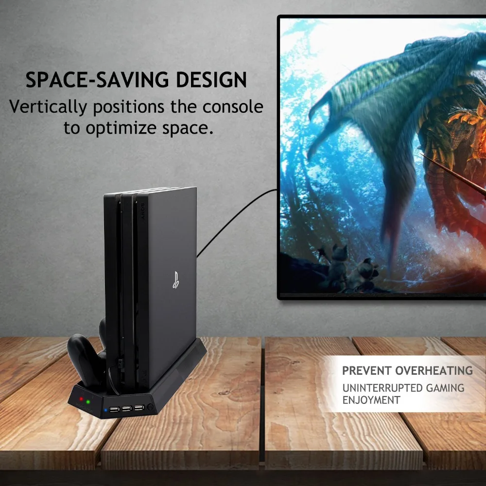 Вертикальная подставка для PS4 Pro с охлаждающим вентилятором и контроллер