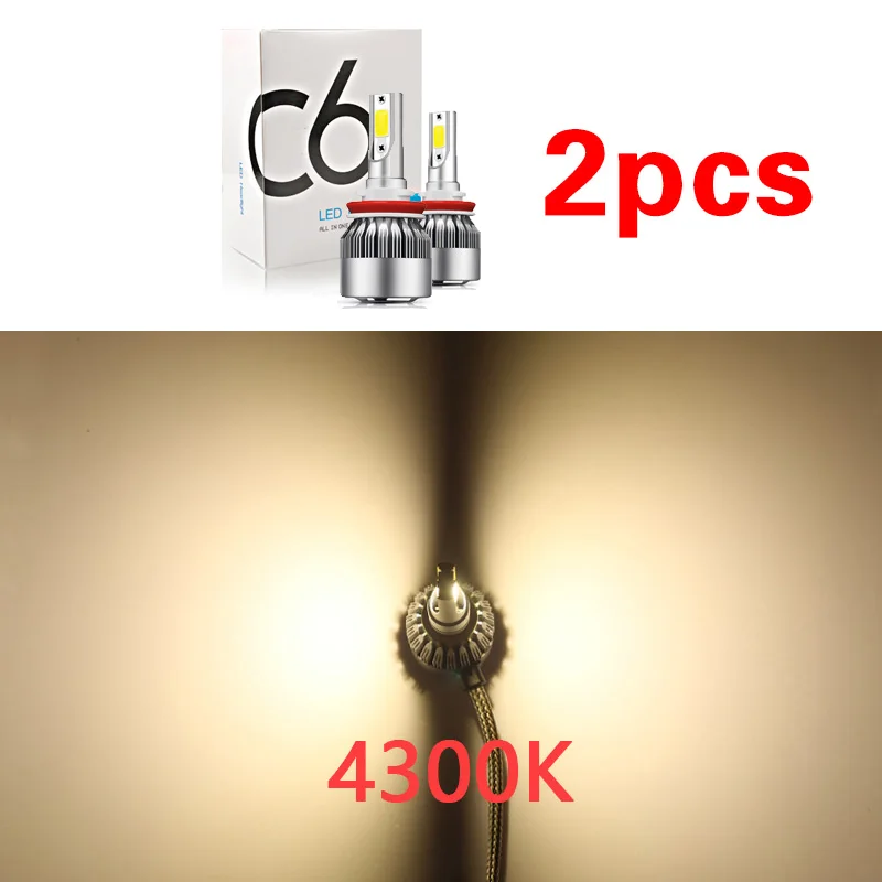 4300 К Белый Желтый Gzkafolee C6 H7 светодиодный H4 HB3 HB4 H11 H8 H9 9005 9006 HIR2 H16 COB 3000K 4300K 8000K 25000K автомобилей головной светильник лампы Противотуманные фары авто светильник - Испускаемый цвет: 4300 К Белый Желтый