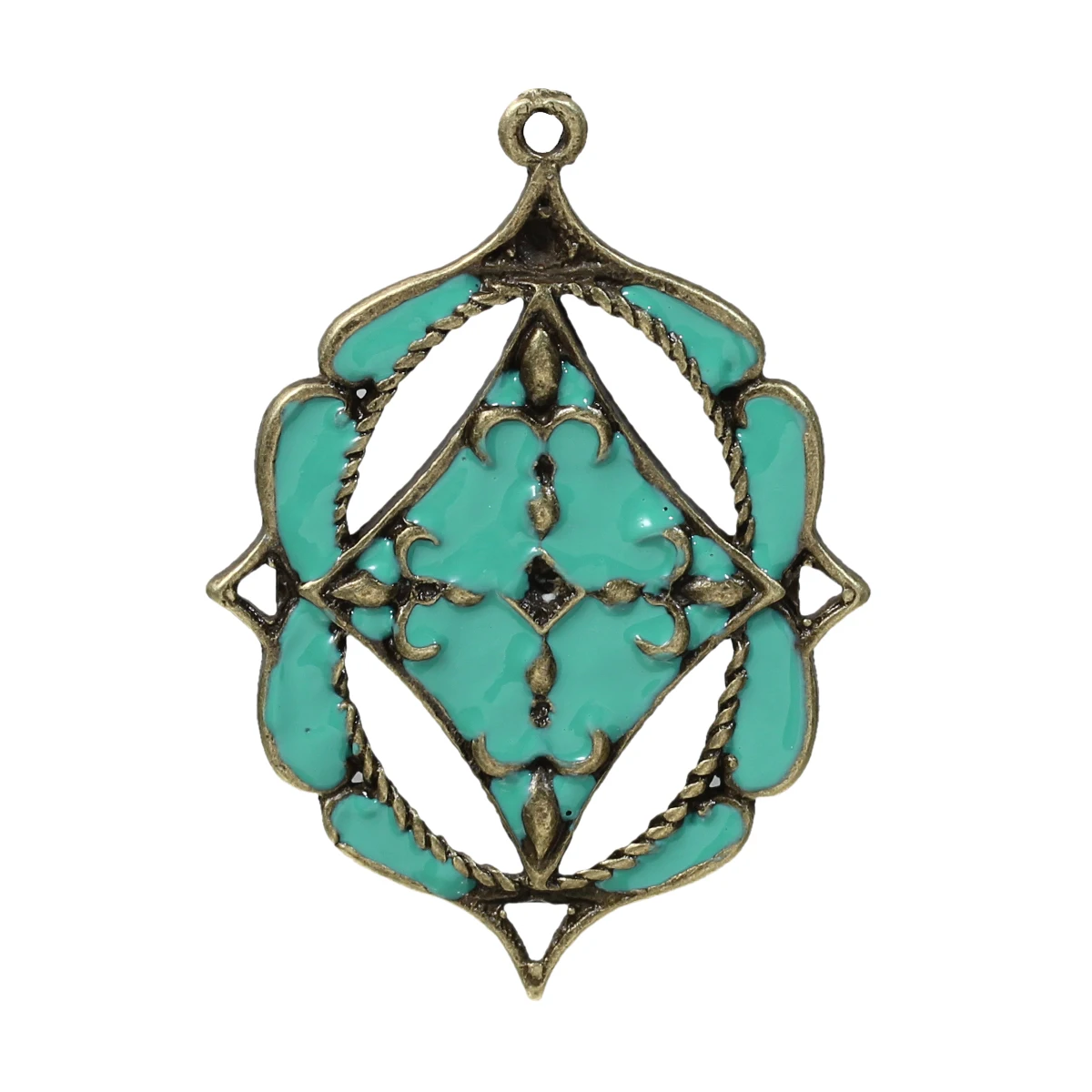 

DoreenBeads Zinc Based Alloy Pendants Shield Antique Bronze Mint Green Enamel Fleur-De-Lis Hollow Carved 45mm x 32mm ,5 PCs