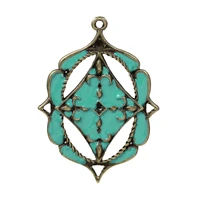 doreenbeads zinc based alloy pendants shield antique bronze mint green enamel fleur de lis hollow carved 45mm x 32mm 5 pcs