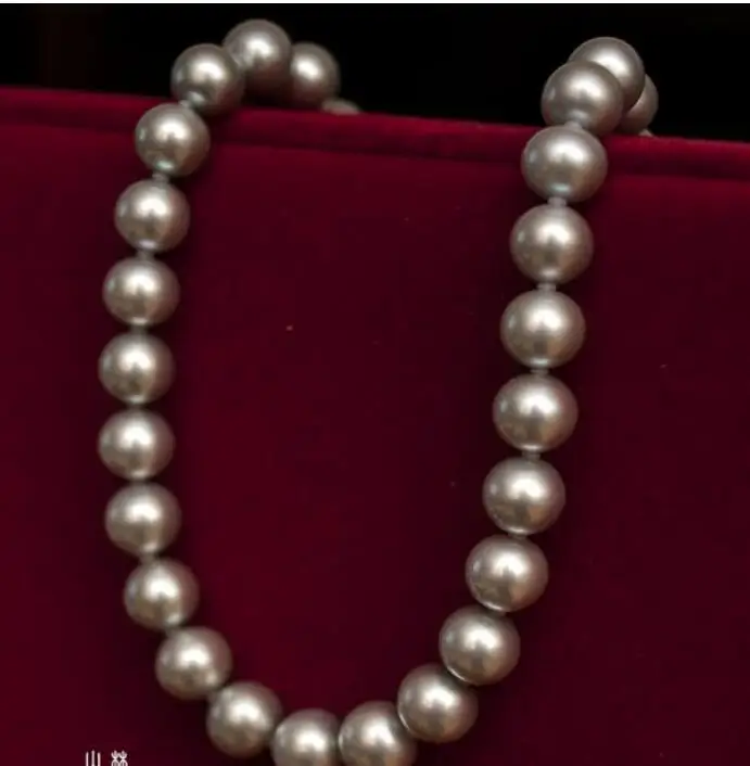 Jewelry Pearl Necklace Huge 18&quot11-12mm freshwater genuine silver gray round pearl necklace 925silver Free Shipping | Украшения и
