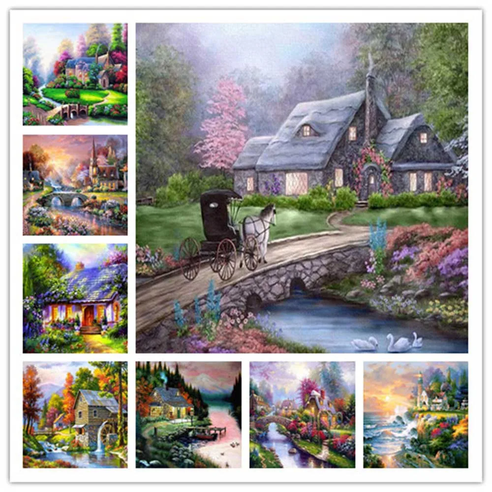 

diy diamond painting landscape Village villa Home Decoration Diamond Embroidery Round Mosaic Decoration Needlework Gift