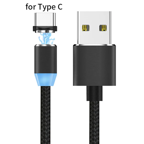 Type C Black Магнитный кабель SOVAWIN Micro USB для быстрой зарядки светодиодный светильник 1 м Магнитный кабель для зарядки телефона для iphone для samsung для huawei P9 - Цвет: Type C Black