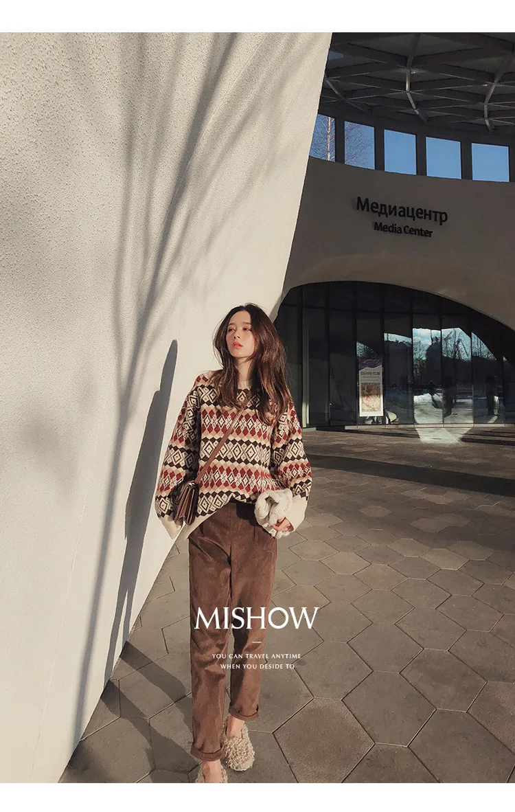 Mishow Теплый вязанный свитер в винтажном стиле с длинными рукавами и круглым вырезом Рождественсккий стиль Новая коолекция осень- зима Материал спандекс, нейлон