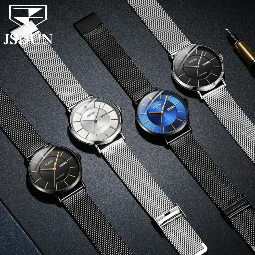 Часы JSDUN Мужские механические брендовые Роскошные автоматические с Т образным