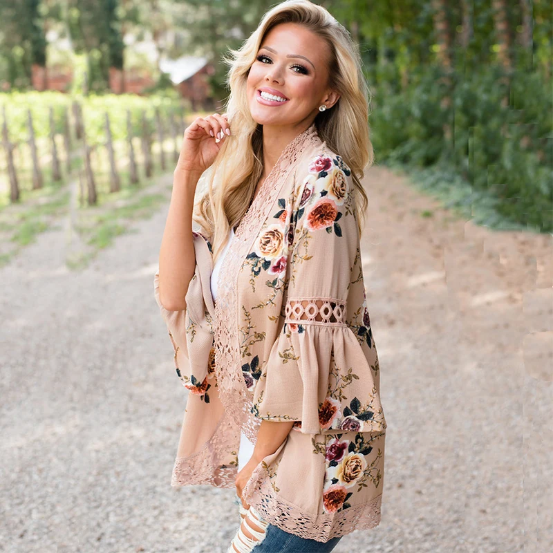 ELSVIOS осень кружево Лоскутная Блузка Топ тонкое пальто для женщин с расклешенными