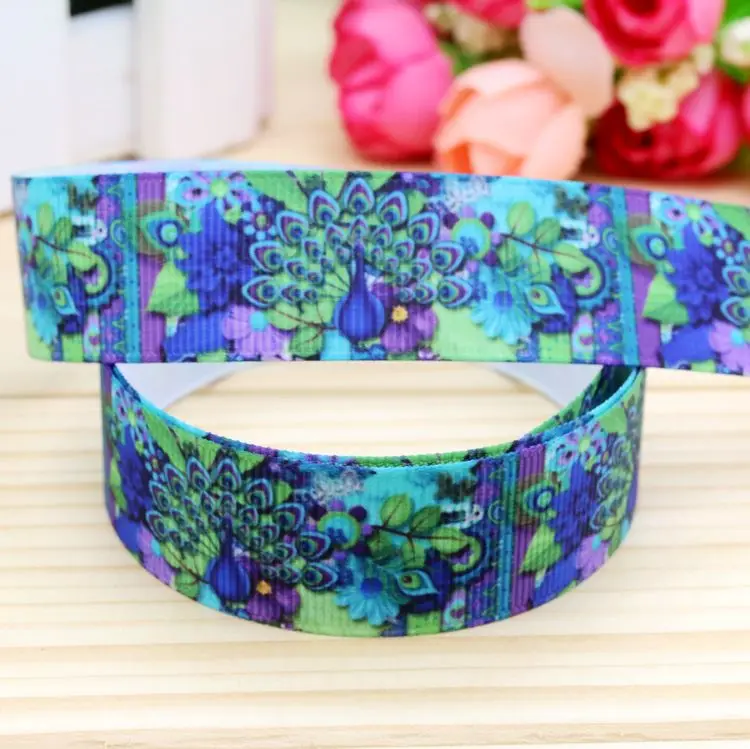 

7/8'' Free shipping peacock printed grosgrain ribbon hair bow headwear party decoration wholesale OEM 22mm H4763
