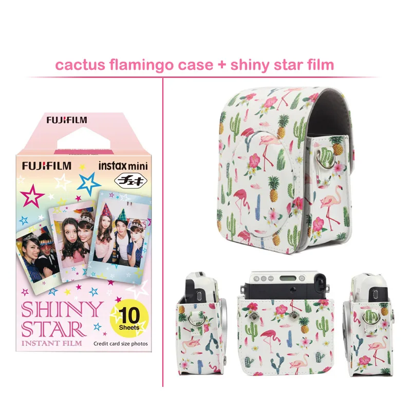 cactu flamingo kit 1 Geniune Fujifilm Instax Mini мгновенная цветная пленка с защитной из искусственной кожи чехол для камеры Сумка для Fuji Instax Mini 70 камера - Цвет: cactu flamingo kit 1