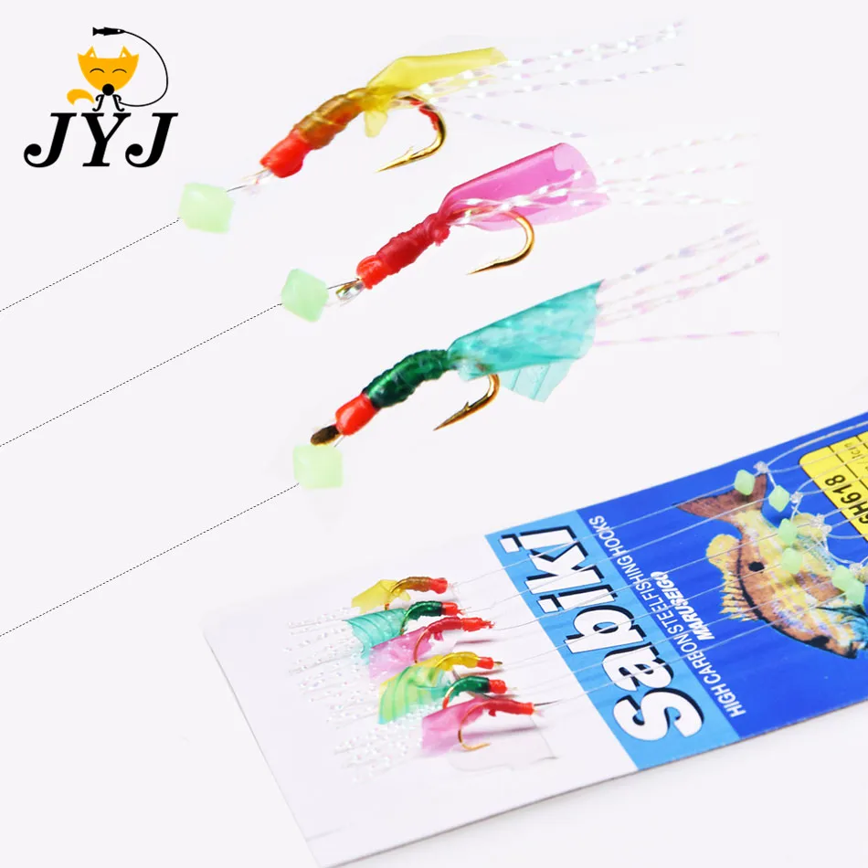 JYJ 1 упаковка artfical rubber sabiki набор рыболовных крючков для соленой воды мягкая