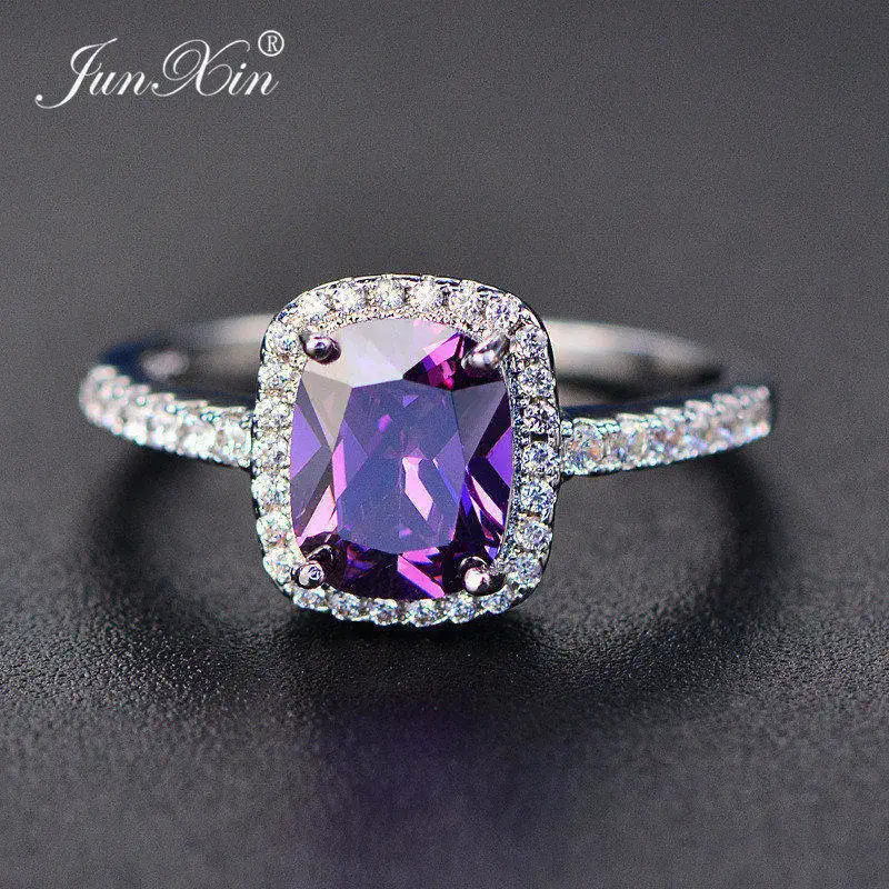 Purple JUNXIN простое мужское женское кольцо с голубым/белым/зеленым/фиолетовым опалом, винтажные обручальные кольца для мужчин и женщин - Цвет основного камня: Purple