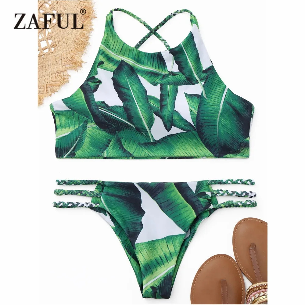 ZAFUL новый комплект бикини плетеные с высоким горлом в виде пальмовых листьев