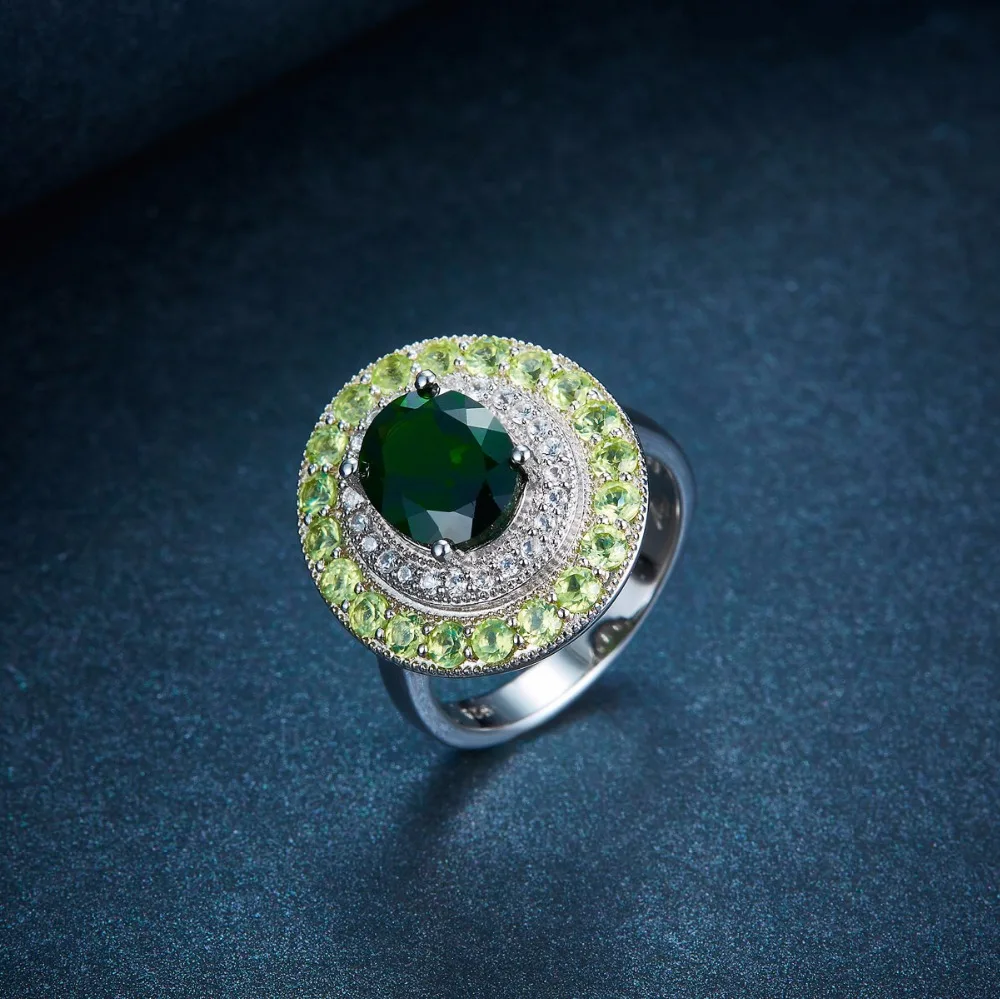 HUTANG 4.406ct натуральный хром диопсид Перидот твердое 925 пробы Серебряное кольцо драгоценный камень ювелирные украшения женские рождественский подарок