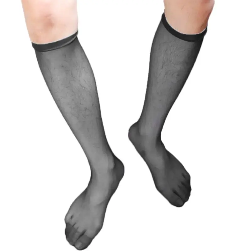 

Men Sexy Thin Silky Socks Nylon Mesh Sheer Over The Calf Knee High Long Socks Invisible Seamless Solid Color See through Socks