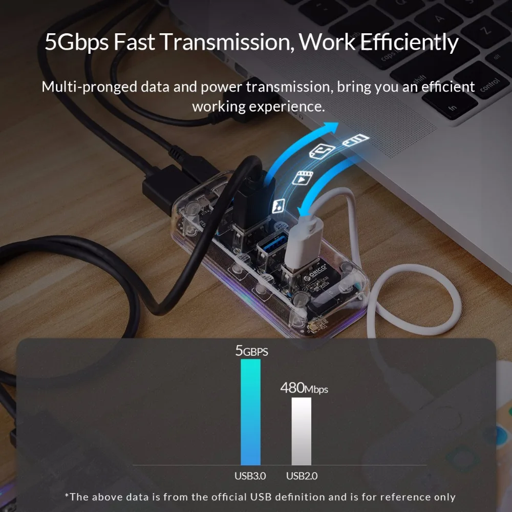 Прозрачный хаб ORICO высокоскоростной USB 3 0 с 4 портами портативный usb сплиттер для