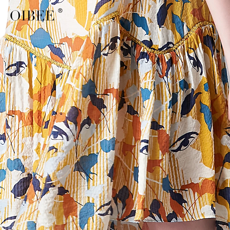 

OIBEE dress female summer 2019 new temperament beach dress loose V-neck A word floral long dress