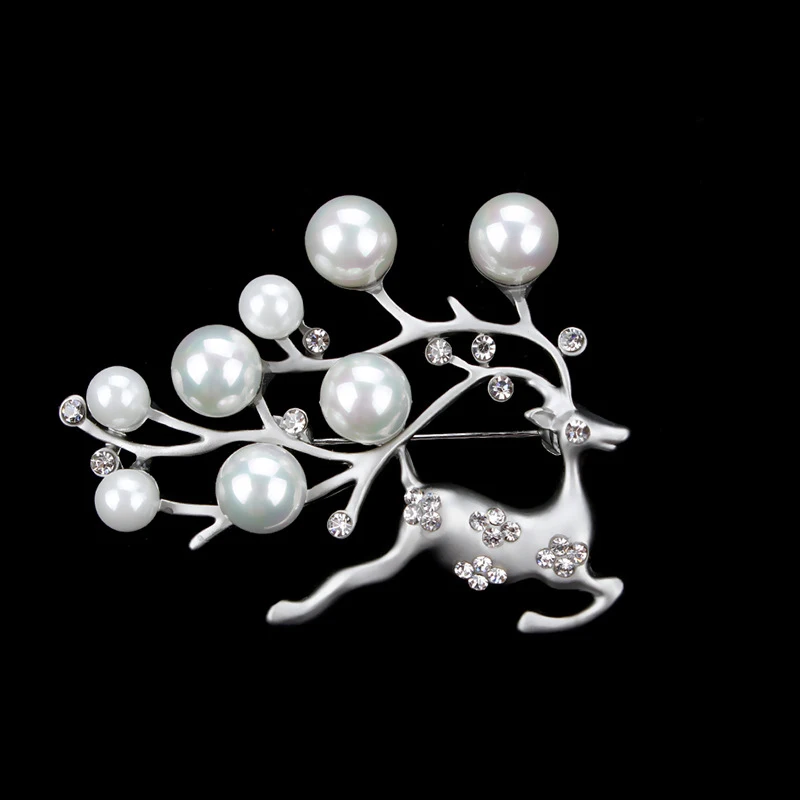 Посеребренные Создана Жемчужина Олень Брошь Ювелирные Изделия Милые Животные