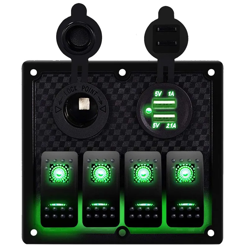 12 V-24 V 4 Gang морской катер автомобиля цепи RV светодиодный перекидной переключатель выключатель Панель выключатель вольтметр с предохранителем двойной USB кабель для зарядки для автомобилей класса RV Boa