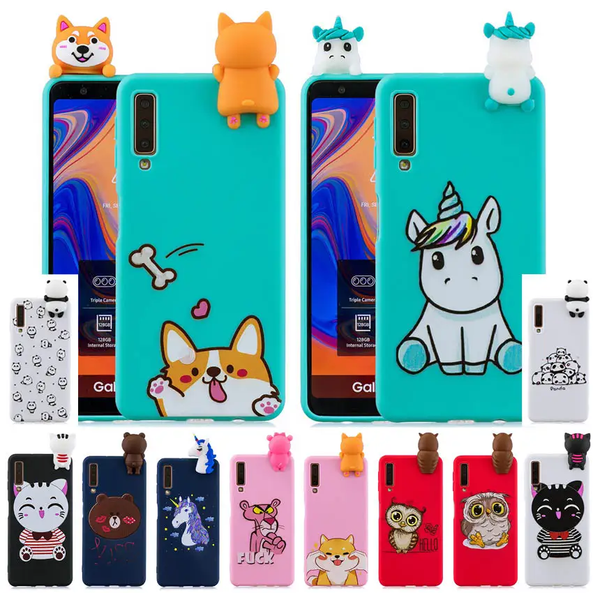 Силиконовый чехол для Samsung Galaxy A7 2018 мягкий из ТПУ с 3D рисунком единорога медведя