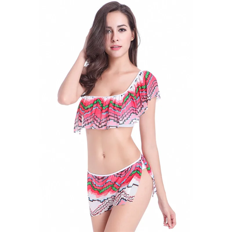 Women Girls Charming Flouncing Design Single Shoulder Bikini Separates Swimsuit Swimwear New | Мать и ребенок