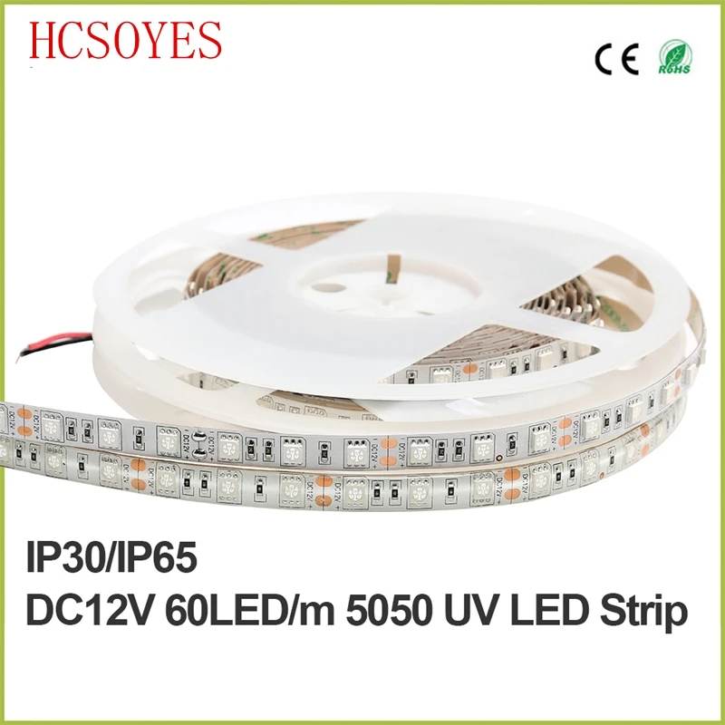 DC12V 5 М УФ 300 светодиодов 5050 SMD 60 светодиодов/м ультрафиолетовая Светодиодная лента