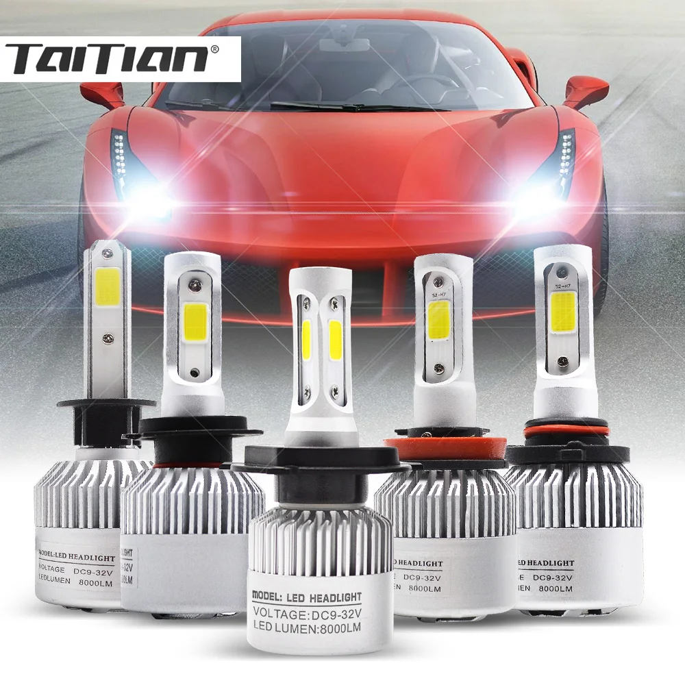 Taitian 2 шт. 72 Вт 8000LM COB 6500K 12В Супер белый H7 turbo led H4 авто h1 лампа H3 противотуманная фара