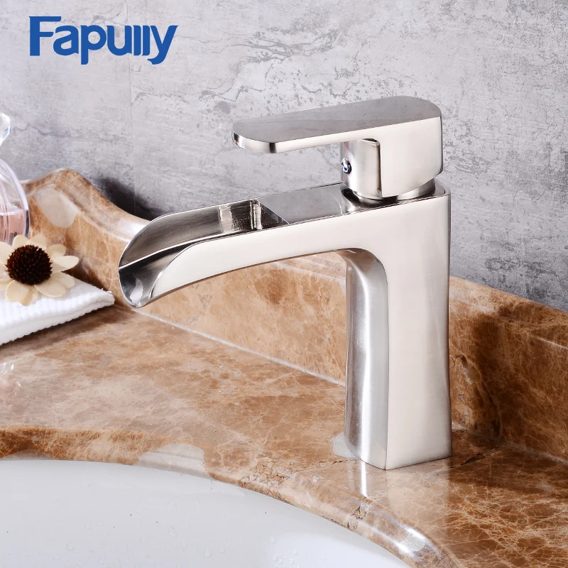 Новый кран для раковины Fapully ванной комнаты из нержавеющей стали никелевый