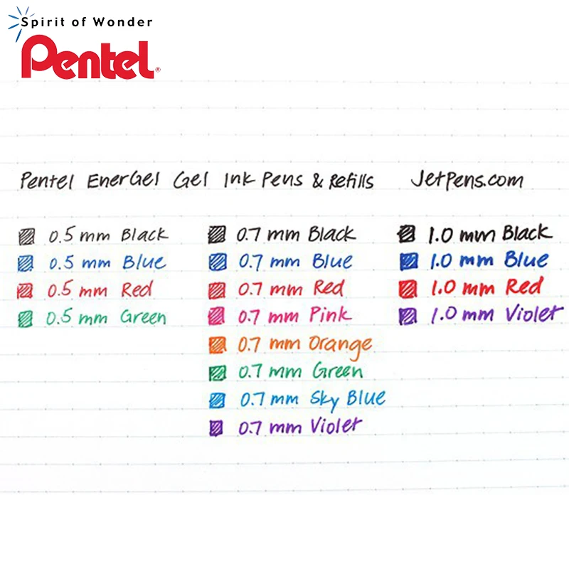 Гелевая ручка с игольчатым наконечником Pentel Energy Gel-0,5 мм, белый корпус, красный/синий/черный, 6 шт./лот, принадлежности для отжима