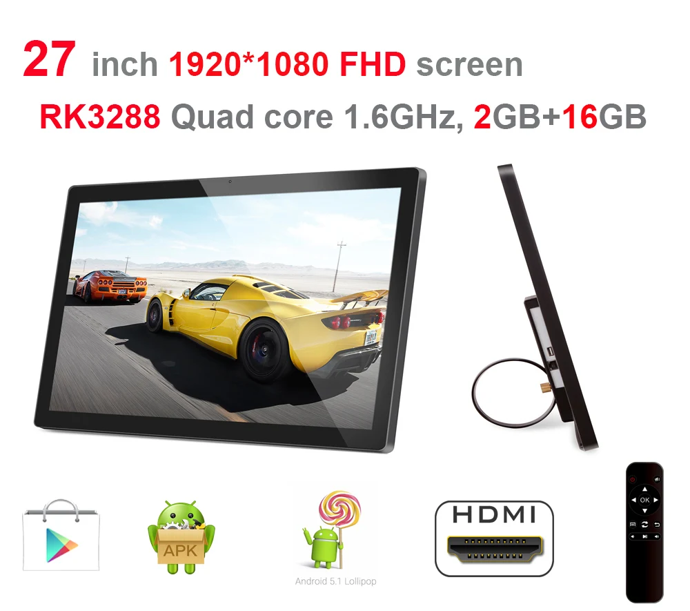 27 inch Smart digital signage display (Android5.1, Quad core, 2GB DDR3, 16GB nand, 1.8Ghz, Remote, No camera, bluetooth, VESA)