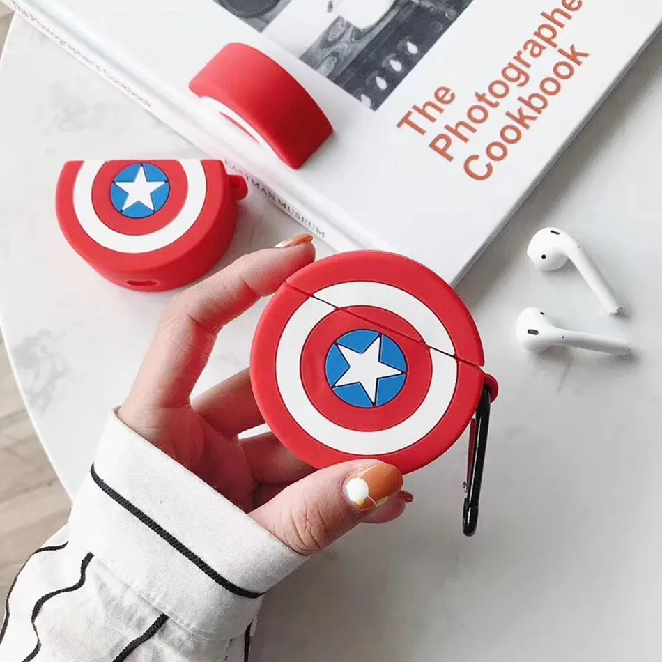 3D силиконовый чехол для наушников для AirPods 2, чехол с милым мультяшным изображением звезды капитана, чехол для Apple Air pods, чехол для наушников с кольцом на палец