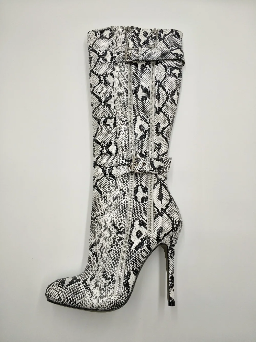 CHMILE CHAU Sexy Party Shoe Women Thin Stiletto High Heel Buckle Zipper Pleated Ladies Knee-High Boots Zapatos Mujer 0640CBT-Y5
