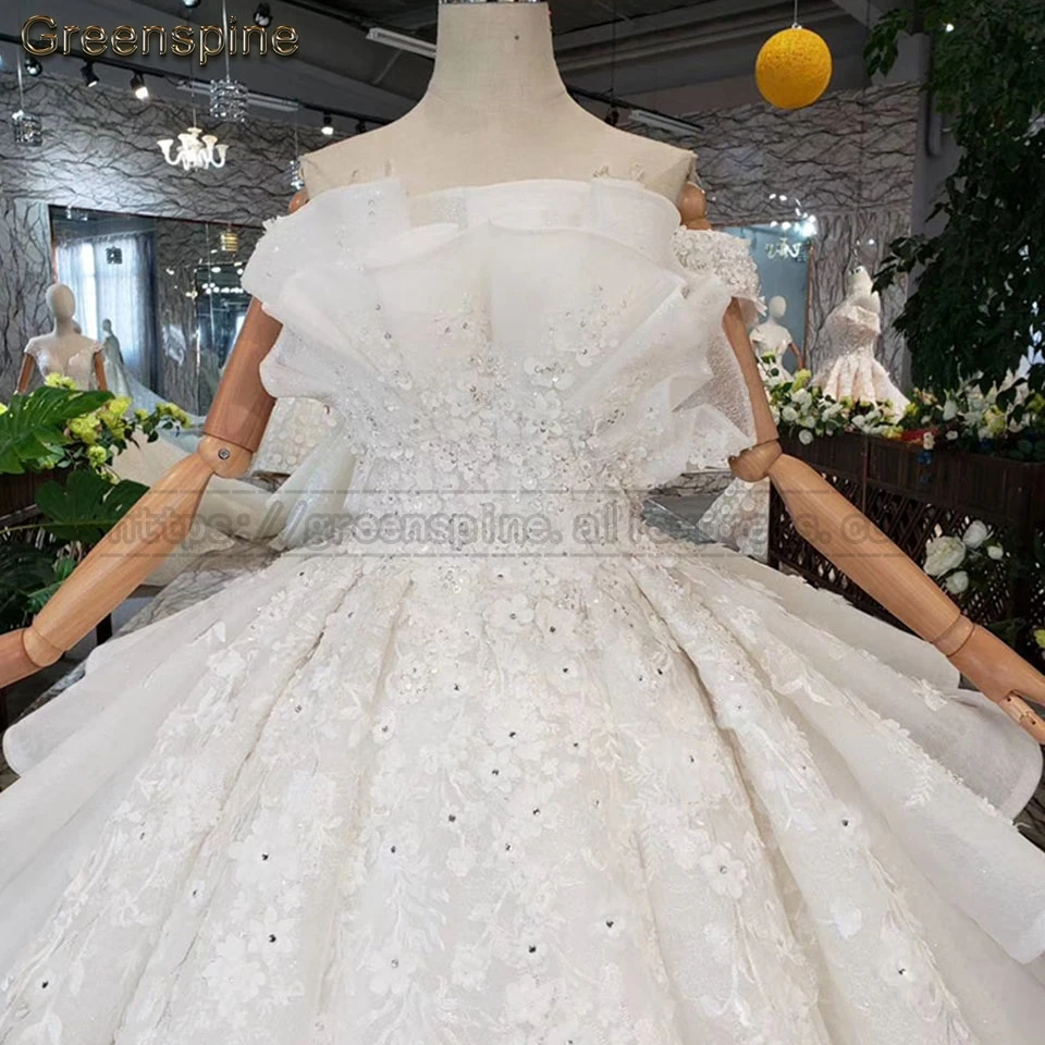 Женское свадебное платье с открытыми плечами Greenspine длинное на шнуровке