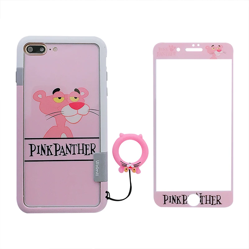 Розовая пантера задняя Передняя закаленная стеклянная пленка для iphone 8 plus 8 7 Plus 6 6SP и анти-детонационный бампер для iphone XS max finger ring